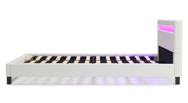 Lederbett LED LIGHTS 140 x 200 cm weiss