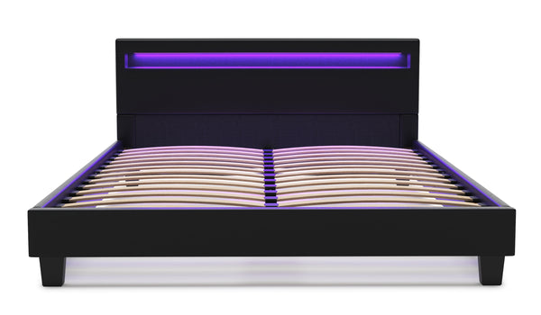 Lederbett LED LIGHTS 160 x 200 cm schwarz