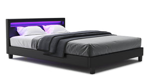 Lederbett LED LIGHTS 160 x 200 cm schwarz