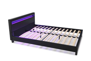 Lederbett LED LIGHTS 160 x 200 cm schwarz