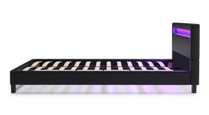 Lederbett LED LIGHTS 160 x 200 cm schwarz