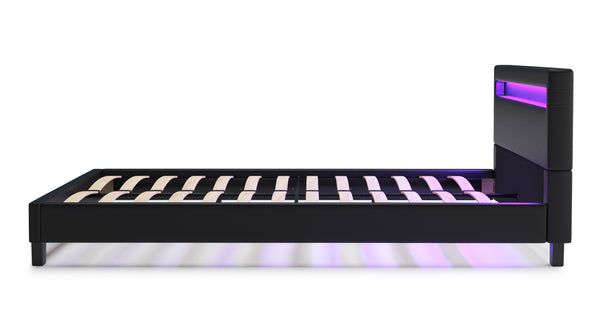 Lederbett LED LIGHTS 160 x 200 cm schwarz