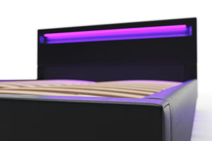 Lederbett LED LIGHTS 160 x 200 cm schwarz