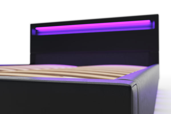 Lederbett LED LIGHTS 160 x 200 cm schwarz