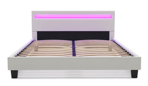 Lederbett LED LIGHTS 160 x 200 cm weiss