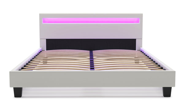 Lederbett LED LIGHTS 160 x 200 cm weiss
