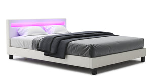 Lederbett LED LIGHTS 160 x 200 cm weiss