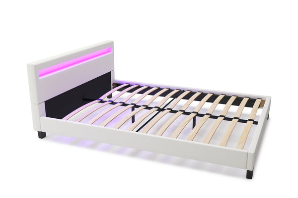 Lederbett LED LIGHTS 160 x 200 cm weiss