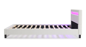 Lederbett LED LIGHTS 160 x 200 cm weiss