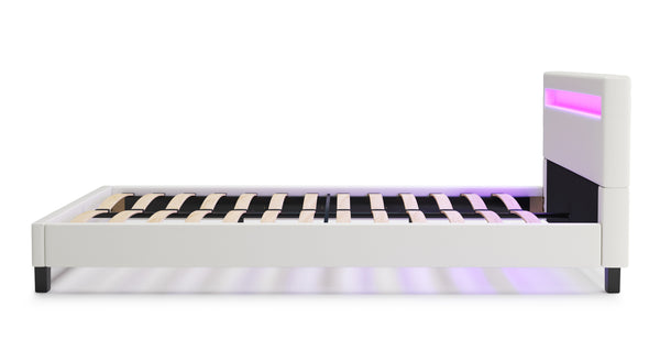 Lederbett LED LIGHTS 160 x 200 cm weiss
