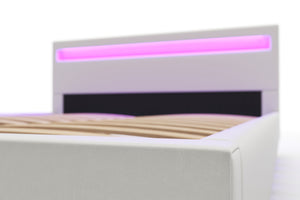 Lederbett LED LIGHTS 160 x 200 cm weiss