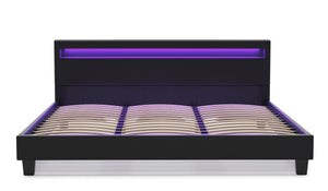 Lederbett LED LIGHTS 180 x 200 cm schwarz