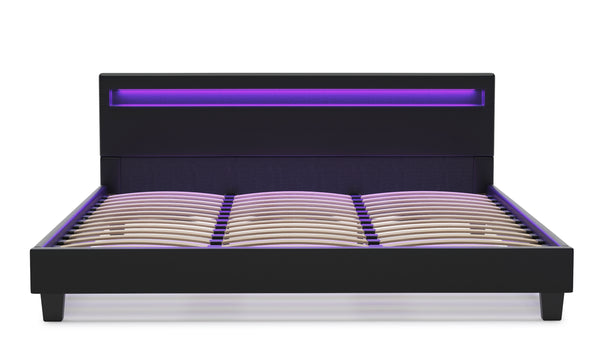 Lederbett LED LIGHTS 180 x 200 cm schwarz