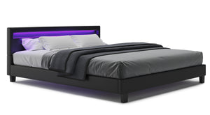 Lederbett LED LIGHTS 180 x 200 cm schwarz