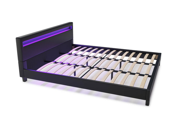 Lederbett LED LIGHTS 180 x 200 cm schwarz