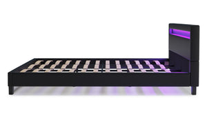 Lederbett LED LIGHTS 180 x 200 cm schwarz