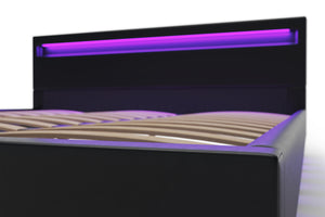 Lederbett LED LIGHTS 180 x 200 cm schwarz
