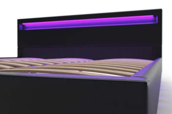 Lederbett LED LIGHTS 180 x 200 cm schwarz