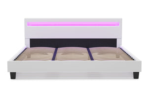 Lederbett LED LIGHTS 180 x 200 cm weiss
