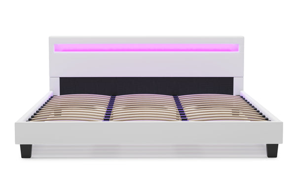 Lederbett LED LIGHTS 180 x 200 cm weiss