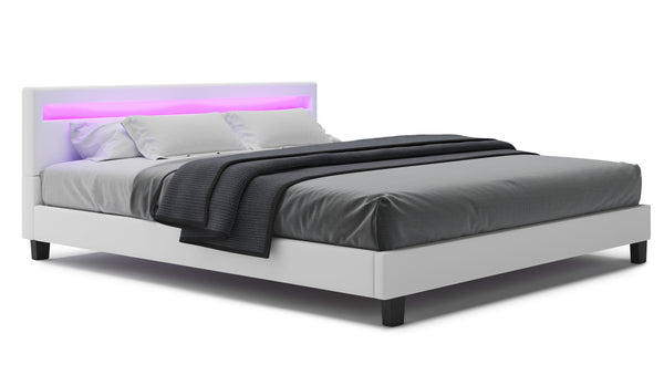 Lederbett LED LIGHTS 180 x 200 cm weiss