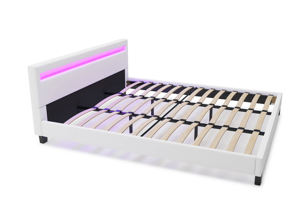 Lederbett LED LIGHTS 180 x 200 cm weiss