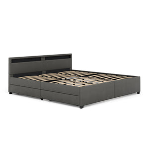Lederbett LED LUNARA 200 x 200 cm anthrazit