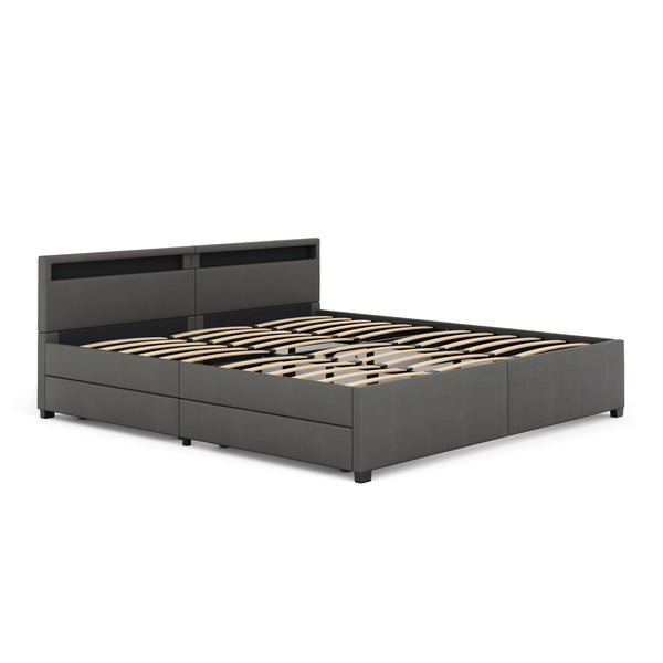 Lederbett LED LUNARA 200 x 200 cm anthrazit