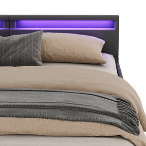 Lederbett LED LUNARA 200 x 200 cm anthrazit