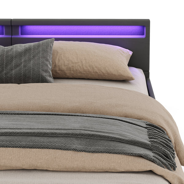 Lederbett LED LUNARA 200 x 200 cm anthrazit