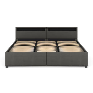 Lederbett LED LUNARA 200 x 200 cm anthrazit