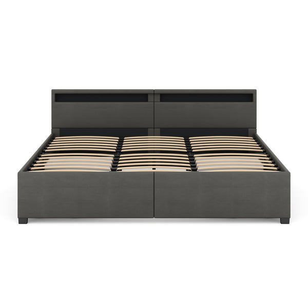 Lederbett LED LUNARA 200 x 200 cm anthrazit