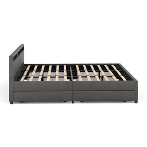 Lederbett LED LUNARA 200 x 200 cm anthrazit