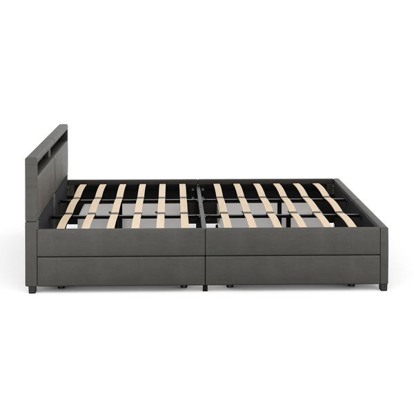 Lederbett LED LUNARA 200 x 200 cm anthrazit