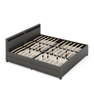 Lederbett LED LUNARA 200 x 200 cm anthrazit