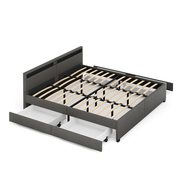 Lederbett LED LUNARA 200 x 200 cm anthrazit