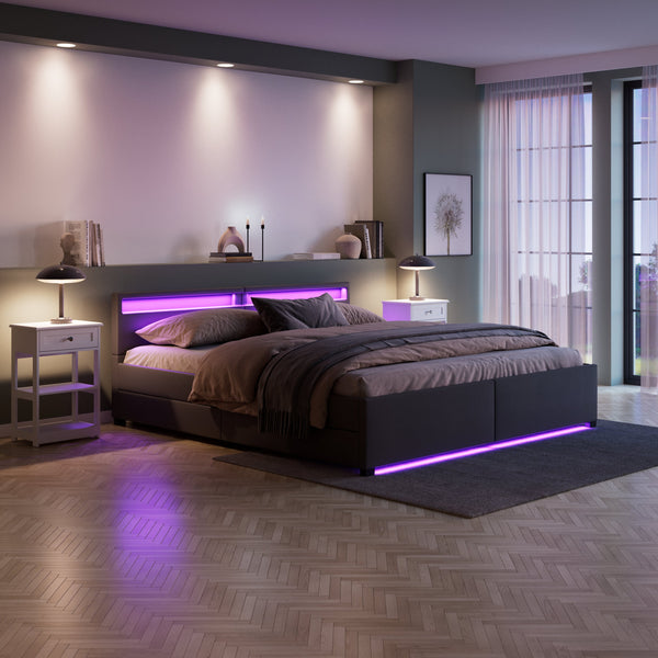 Lederbett LED LUNARA 200 x 200 cm anthrazit