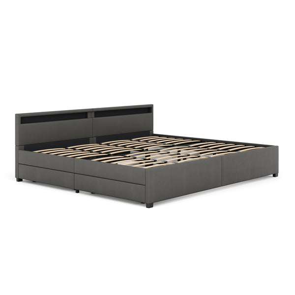 Lederbett LED LUNARA 240 x 200 cm anthrazit