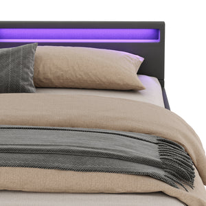 Lederbett LED LUNARA 240 x 200 cm anthrazit