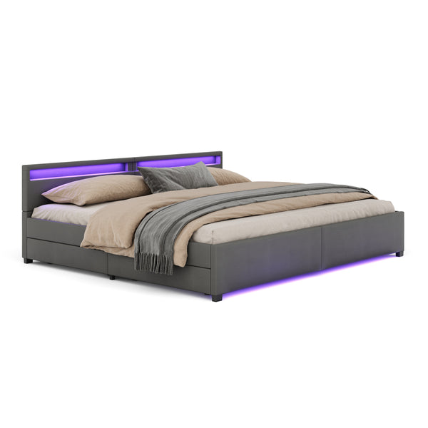 Lederbett LED LUNARA 240 x 200 cm anthrazit