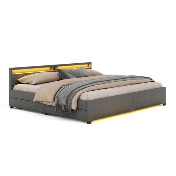 Lederbett LED LUNARA 240 x 200 cm anthrazit