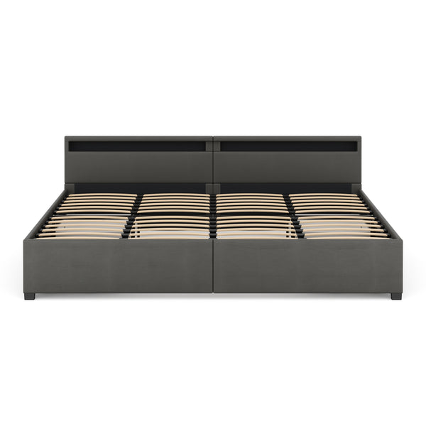 Lederbett LED LUNARA 240 x 200 cm anthrazit