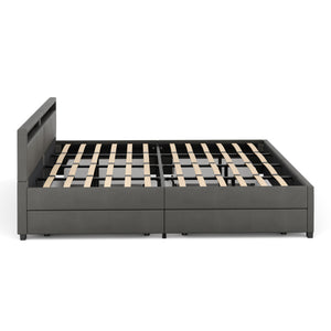 Lederbett LED LUNARA 240 x 200 cm anthrazit