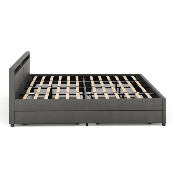 Lederbett LED LUNARA 240 x 200 cm anthrazit