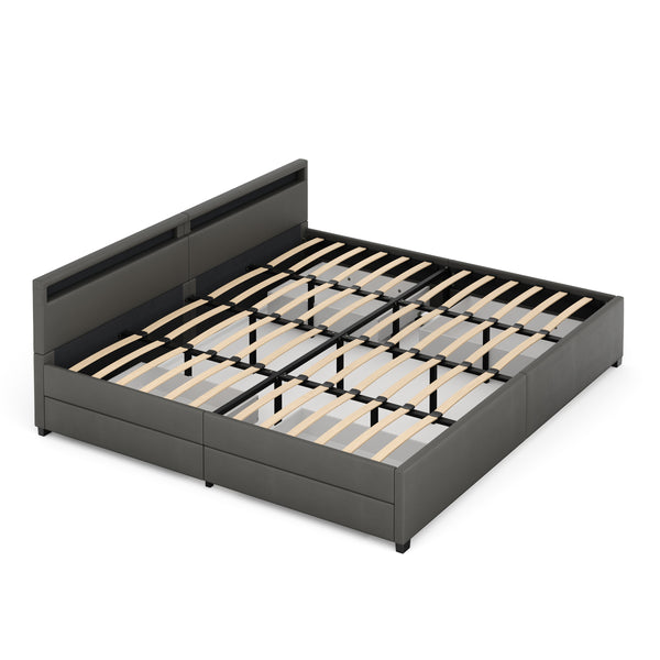 Lederbett LED LUNARA 240 x 200 cm anthrazit