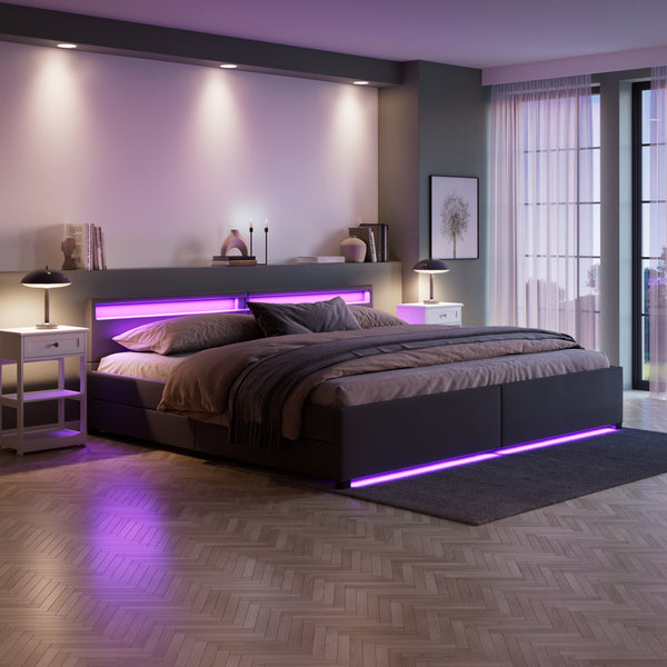 Lederbett LED LUNARA 240 x 200 cm anthrazit