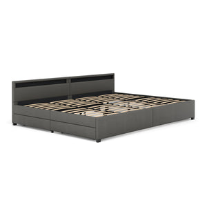 Lederbett LED LUNARA 280 x 200 cm anthrazit