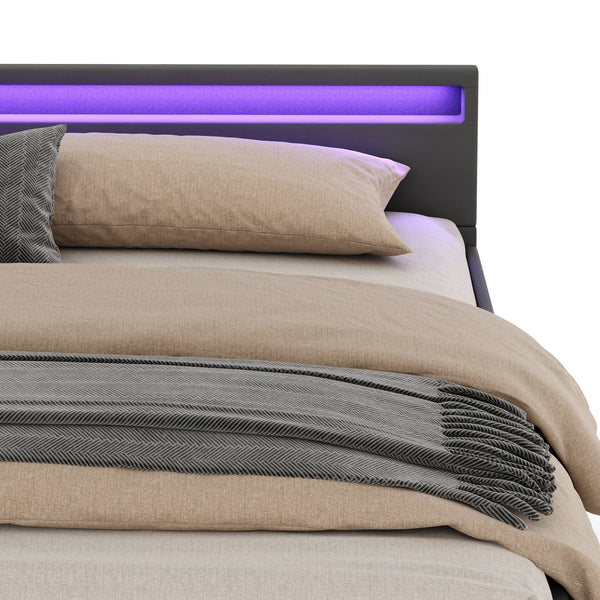 Lederbett LED LUNARA 280 x 200 cm anthrazit