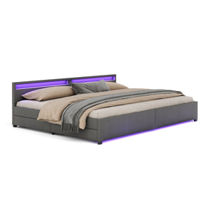 Lederbett LED LUNARA 280 x 200 cm anthrazit