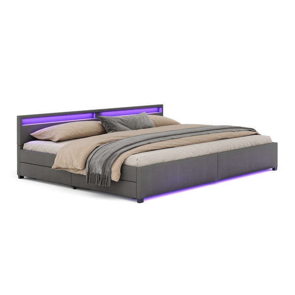 Lederbett LED LUNARA 280 x 200 cm anthrazit